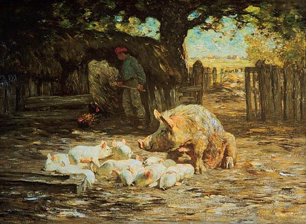 Horatio Walker Little White Pigs and Mother oil painting picture